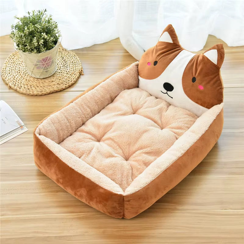 Winter Warm Cartoon Pet Bed Sofa - Washable Cozy Bed for Small Dogs & Cats