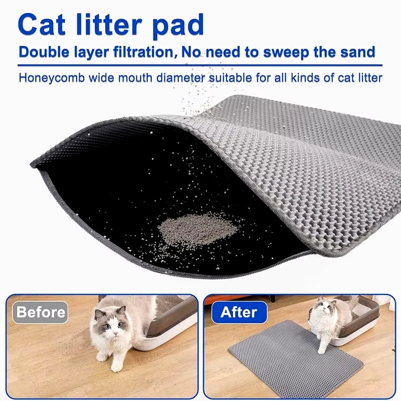 Waterproof Double-Layer Cat Litter Trapping Mat - Clean Pad for Pet Litter Boxes  