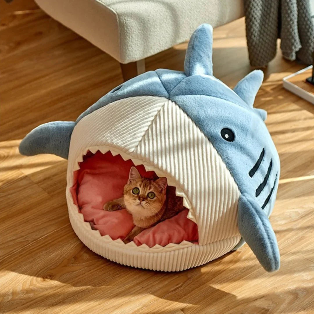 Luxury Plush Shark Pet Bed - Cozy & Playful Retreat for Cats & Small Dogs