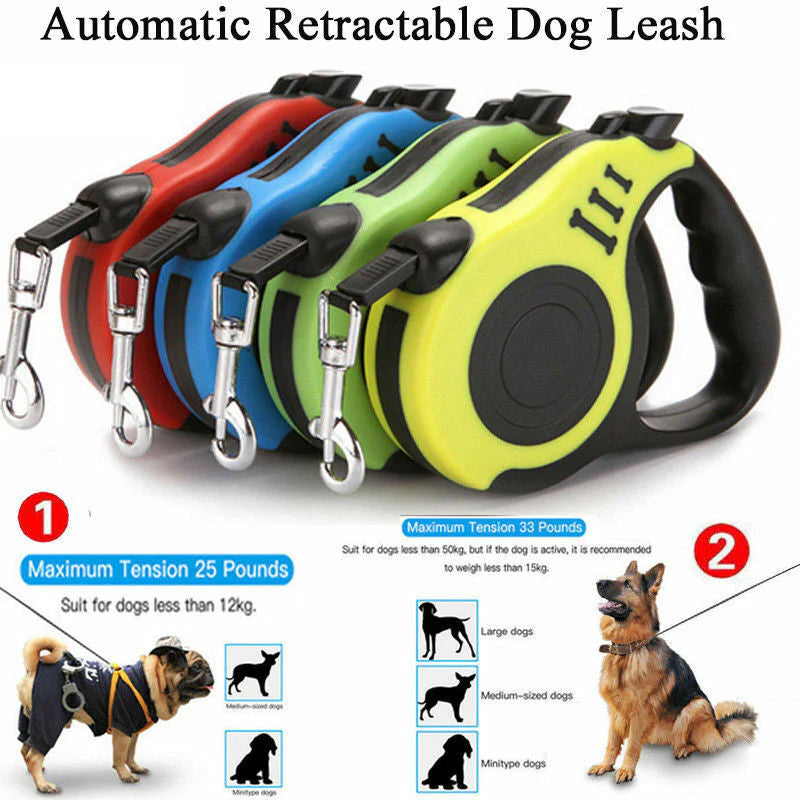 Automatic Retractable Dog Leash with Brake & Lock - Dual Sizes for Small to Large Dogs  