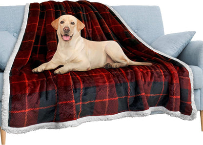 Waterproof Plush Sherpa Pet Blanket - 90x90 Brown Fuzzy Throw for Dogs & Cats 