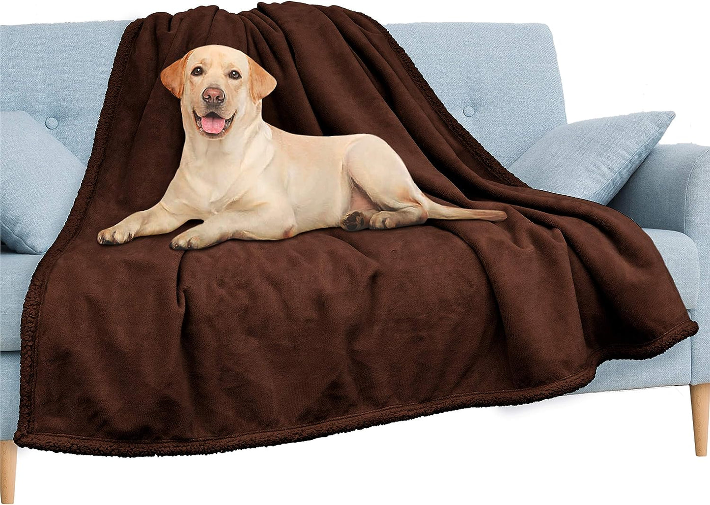 Waterproof Plush Sherpa Pet Blanket - 90x90 Brown Fuzzy Throw for Dogs & Cats 