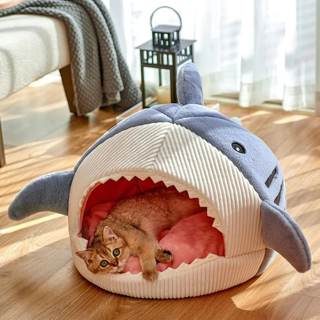 Luxury Plush Shark Pet Bed - Cozy & Playful Retreat for Cats & Small Dogs
