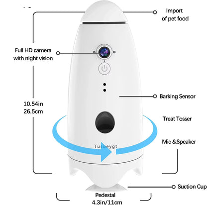 Smart 1080P Dog Camera 180° View with Treat Dispenser - Interactive Pet Feeder and Monitoring System Designed for Dogs
