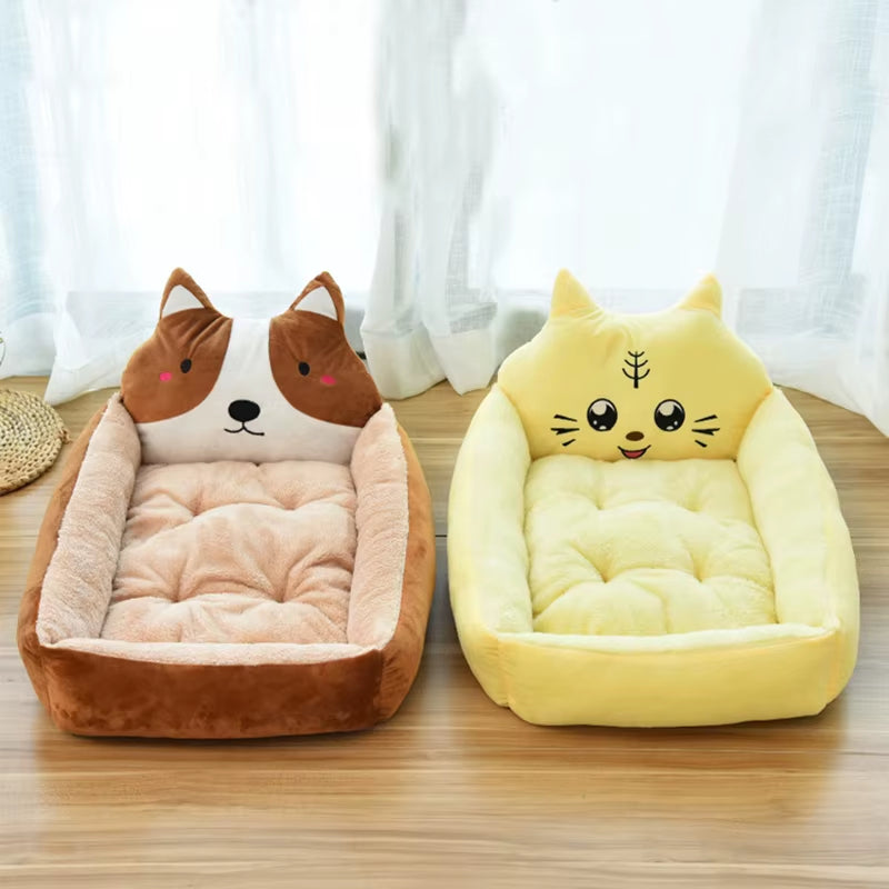 Winter Warm Cartoon Pet Bed Sofa - Washable Cozy Bed for Small Dogs & Cats 