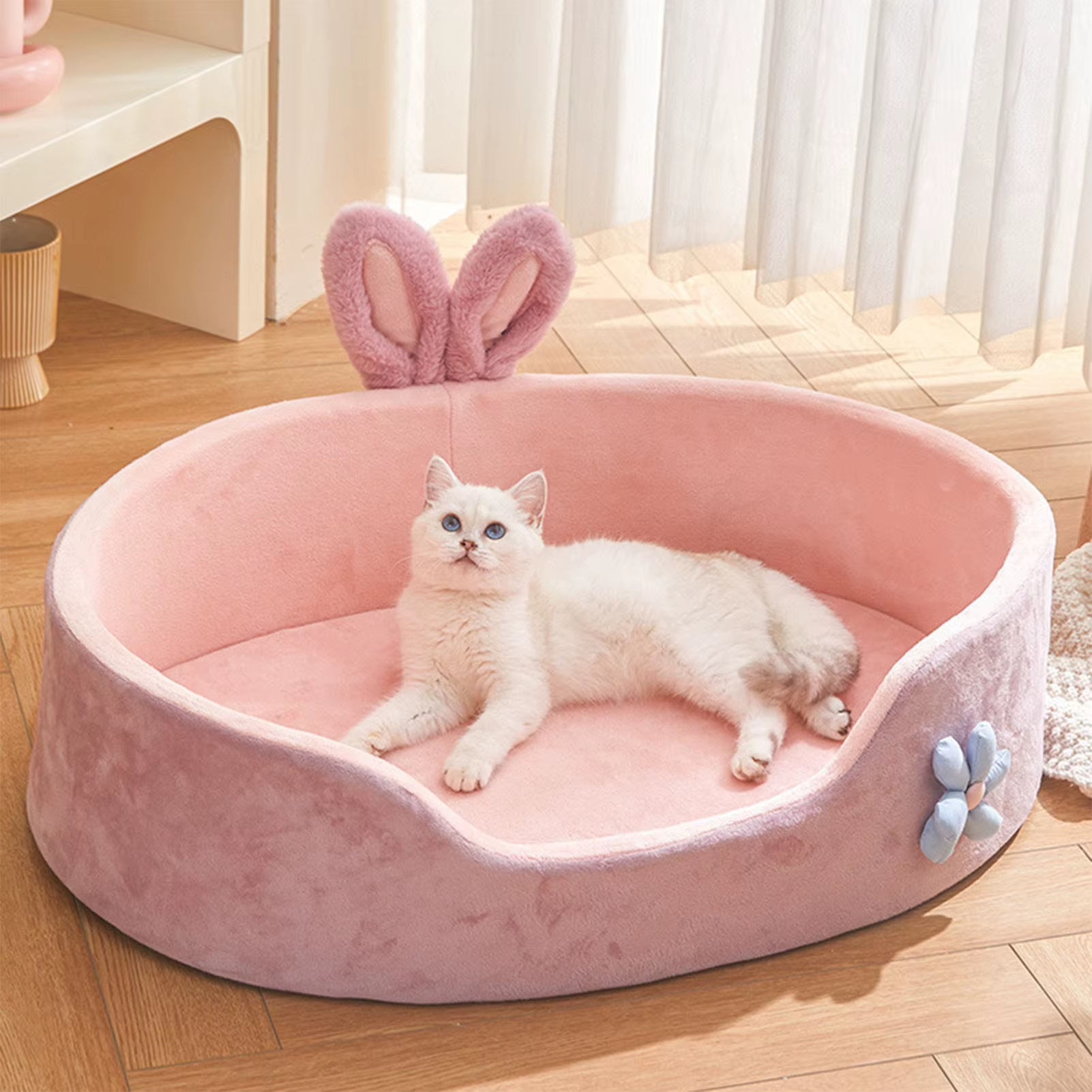 Pink Detachable Washable Pet Bed for Cats & Small Dogs - Soft & Cozy All-Season Bed 