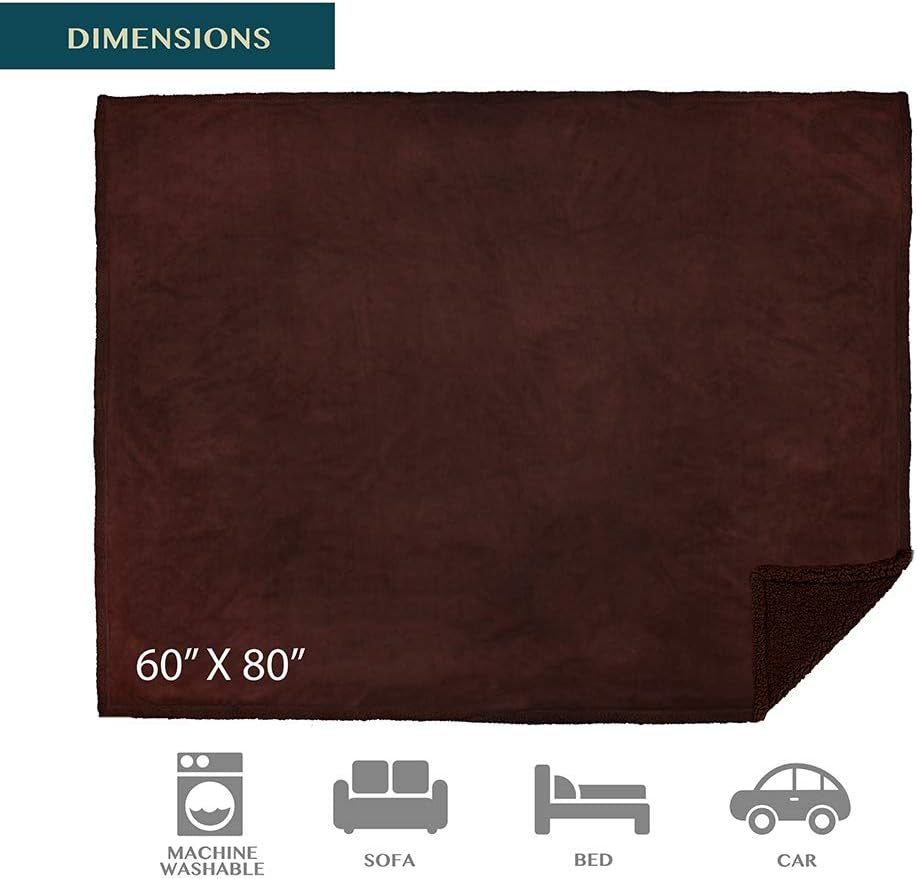 Waterproof Plush Sherpa Pet Blanket - 90x90 Brown Fuzzy Throw for Dogs & Cats 