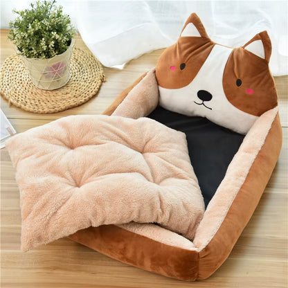 Winter Warm Cartoon Pet Bed Sofa - Washable Cozy Bed for Small Dogs & Cats 