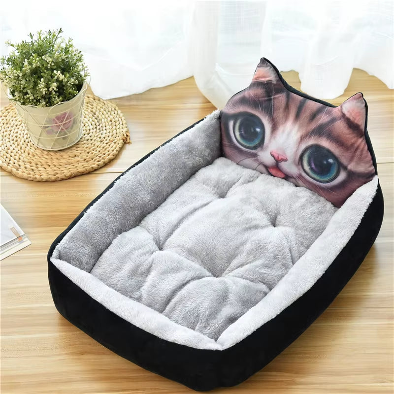 Winter Warm Cartoon Pet Bed Sofa - Washable Cozy Bed for Small Dogs & Cats 