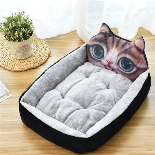 Winter Warm Cartoon Pet Bed Sofa - Washable Cozy Bed for Small Dogs & Cats 