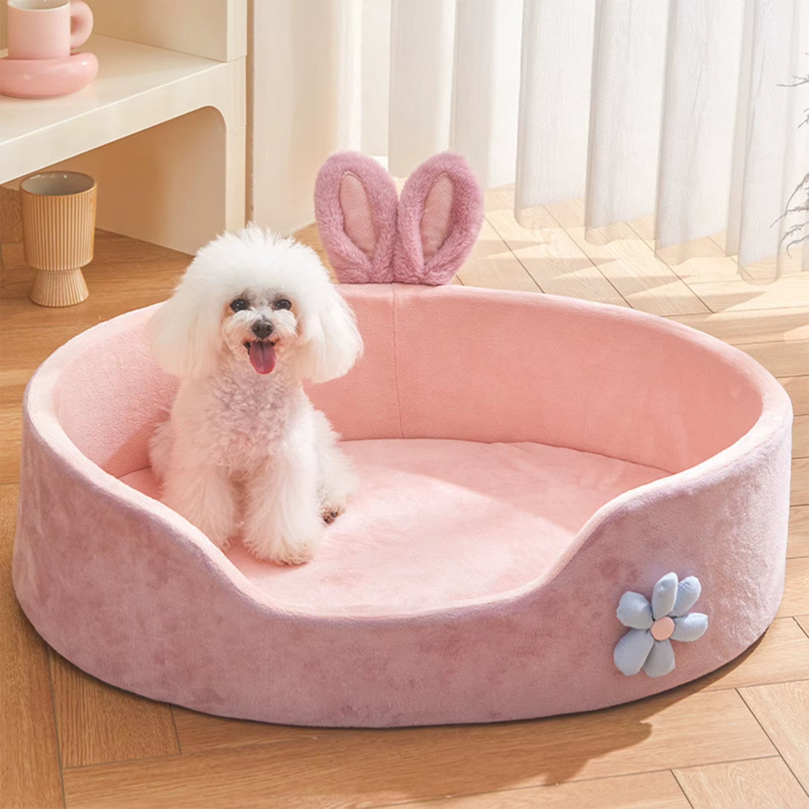 Pink Detachable Washable Pet Bed for Cats & Small Dogs - Soft & Cozy All-Season Bed 