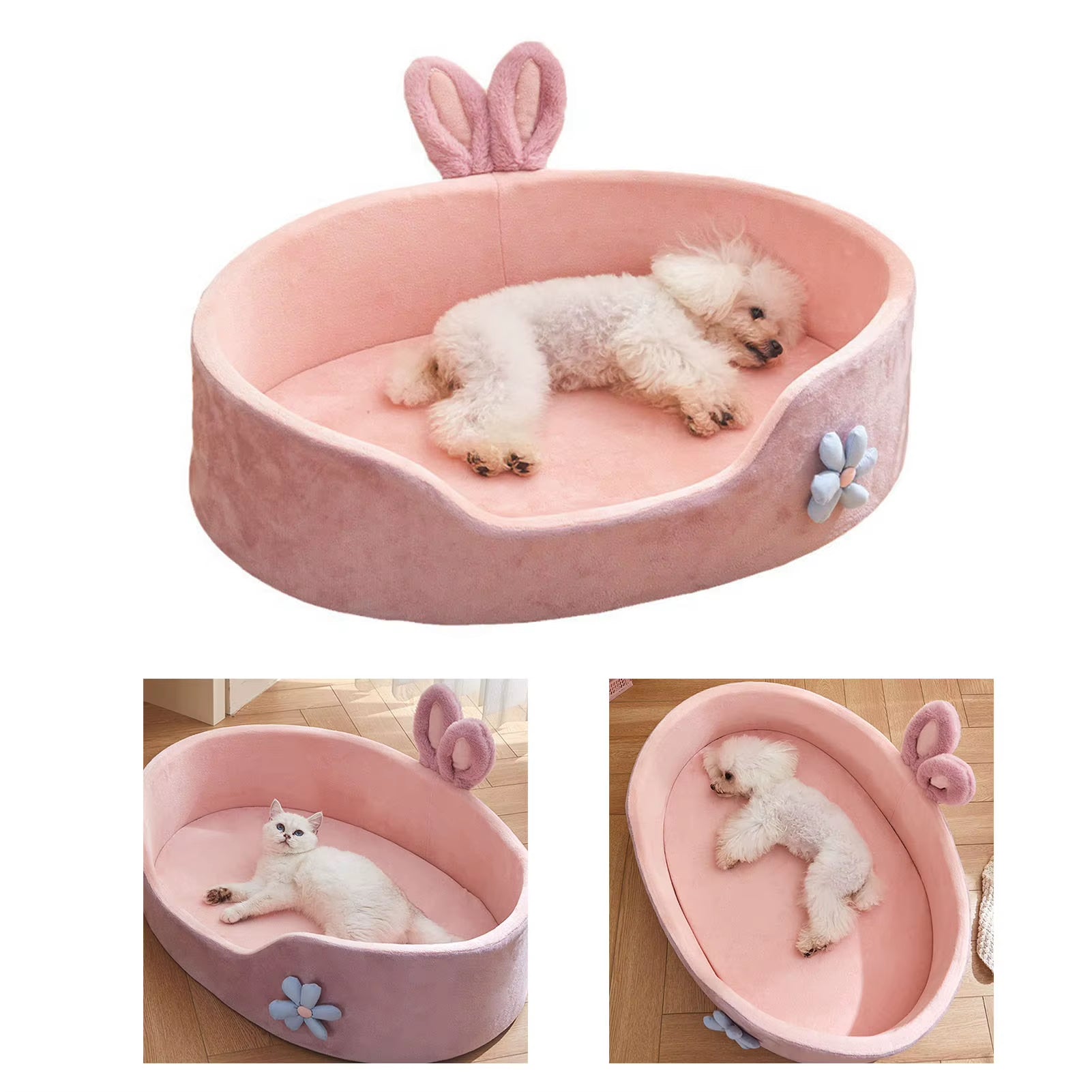 Pink Detachable Washable Pet Bed for Cats & Small Dogs - Soft & Cozy All-Season Bed 