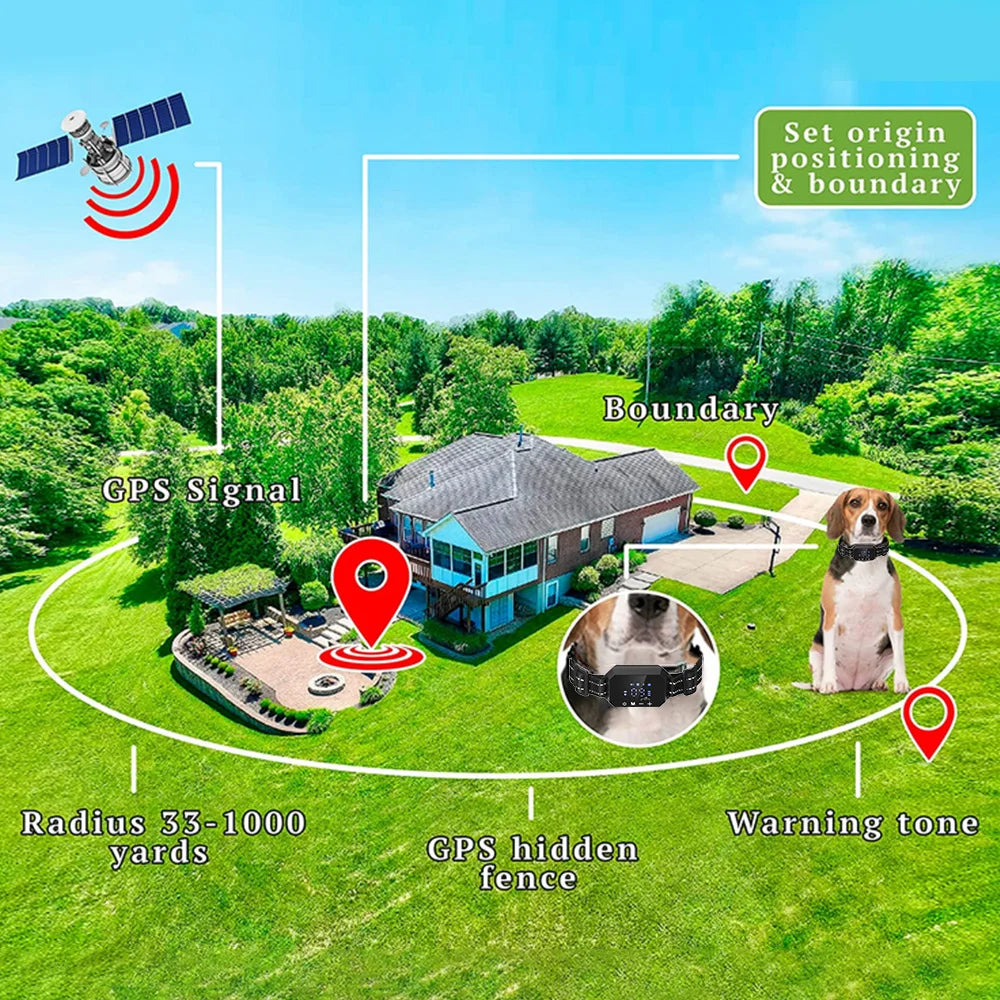 1000M Dog Training Collar Electric GPS Wireless Dog Fence IPX7 Waterproof Electronic Fence Dog Collar for Small Medium Large Dog