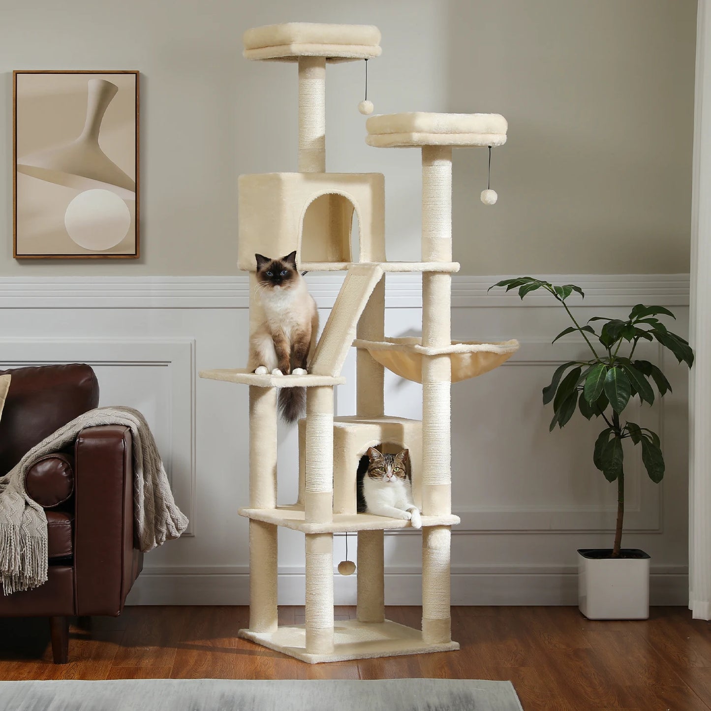 Large Cat Tree Tall Cat Tower for Indoor Cats Multi-Level Plush Cat Condo with Scratching Posts Scratching Boards Perches Caves