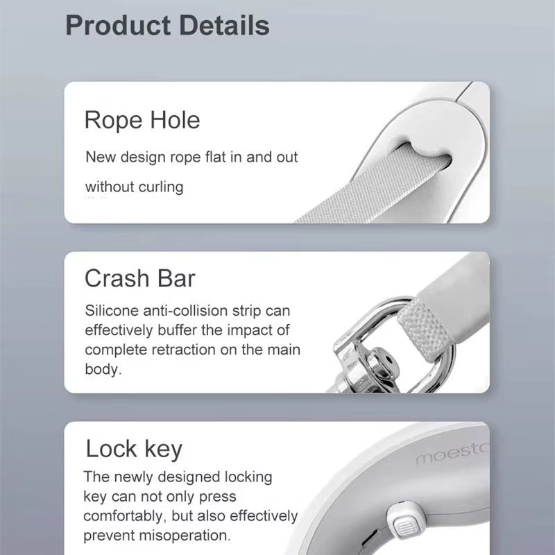 Moestar UFO Retractable Leash 2 Lite - Anti-Slip One-Handed Brake for Small & Medium Dogs 