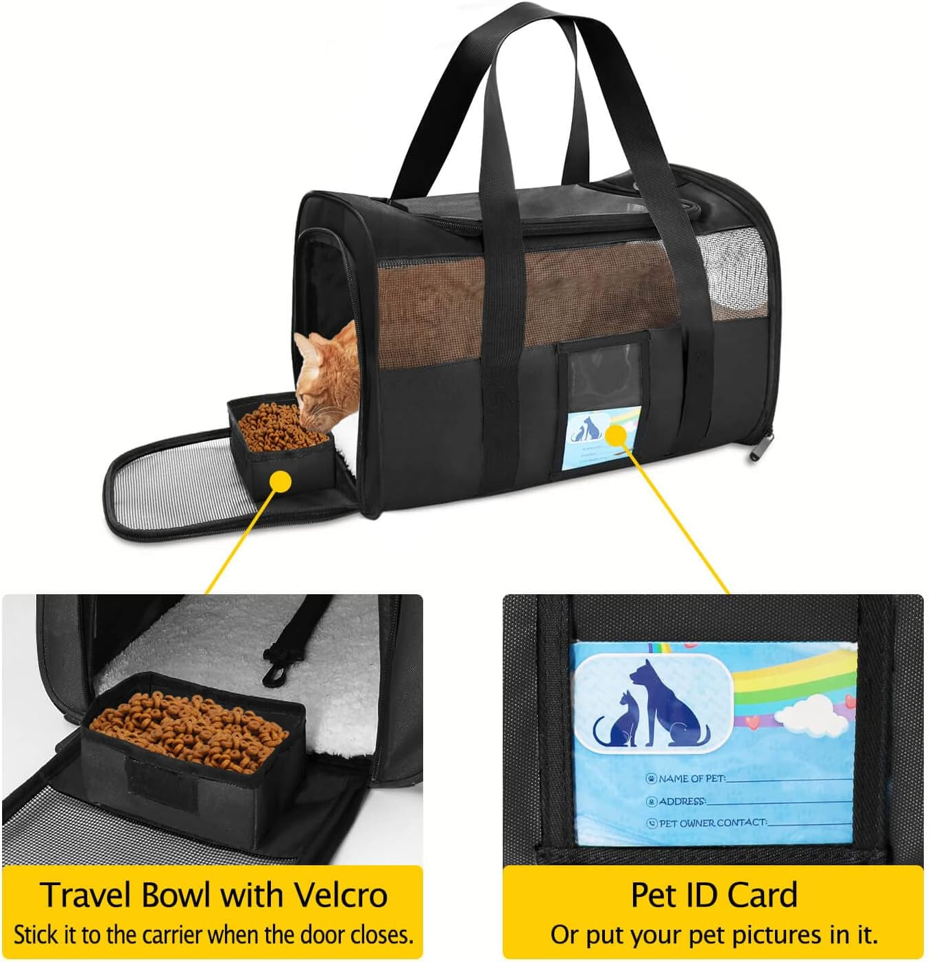 Airline-Approved Pet Carrier for Cats & Small Dogs - 15 lbs, Black, Soft & Collapsible