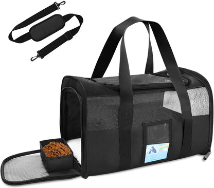 Airline-Approved Pet Carrier for Cats & Small Dogs - 15 lbs, Black, Soft & Collapsible