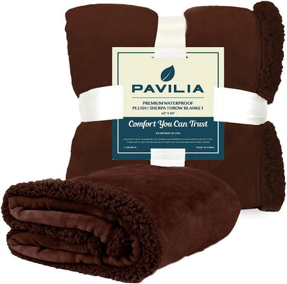 Waterproof Plush Sherpa Pet Blanket - 90x90 Brown Fuzzy Throw for Dogs & Cats 