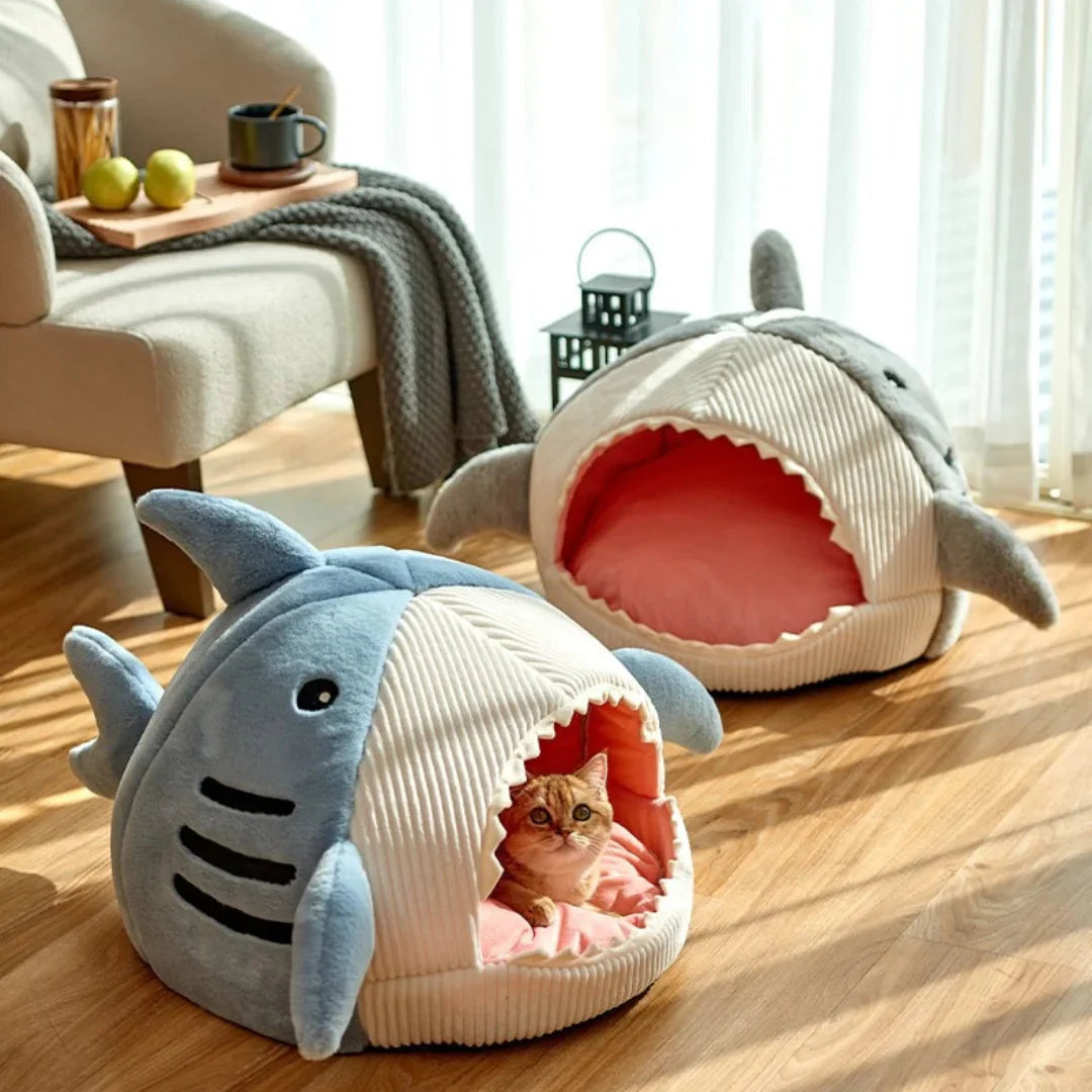 Luxury Plush Shark Pet Bed - Cozy & Playful Retreat for Cats & Small Dogs