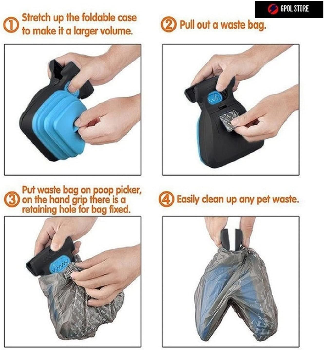 Foldable Dog Pooper Scooper with Waste-Decomposable Bag Dispenser and Leash Clip – Easy Clean Pet Travel Tool