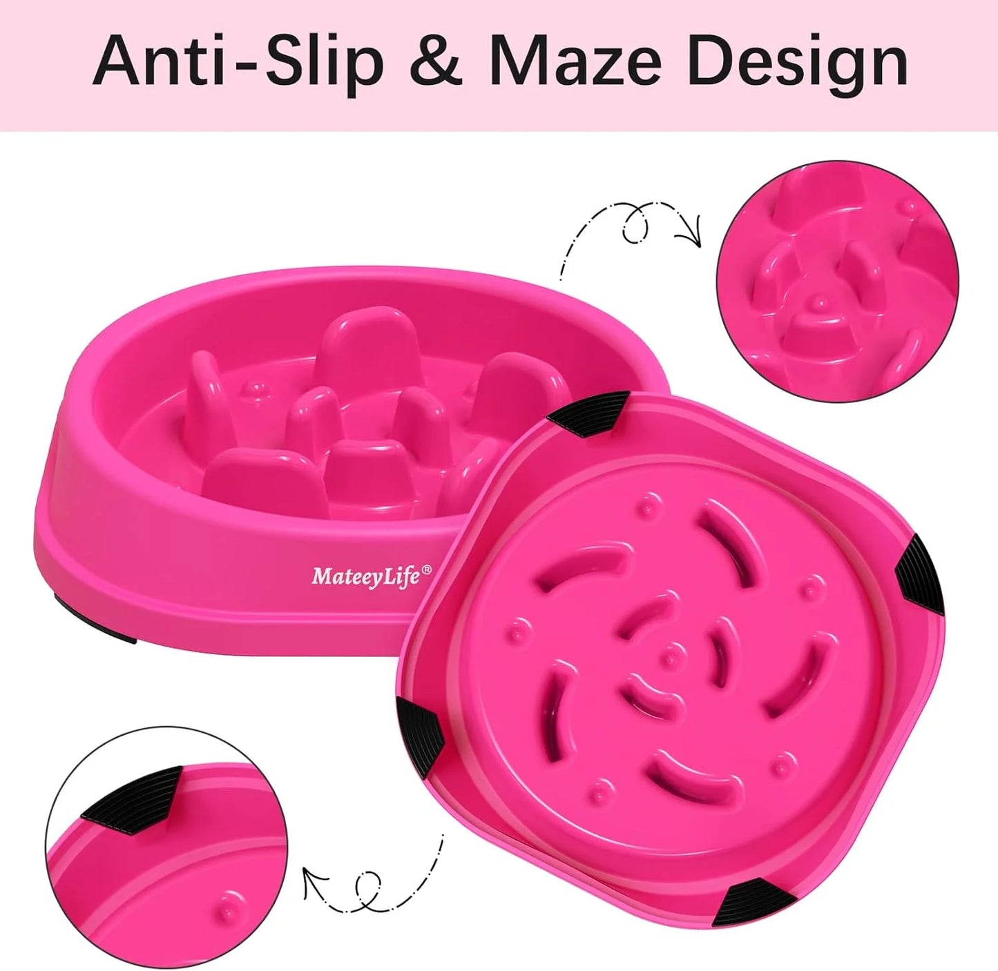 Slow Feeder Dog Bowls, Non Slip Cat Food Bowls, Bloat Stop Maze Pet Dishes, Interactive Feeder for Small Breeds 1 Cup Purple
