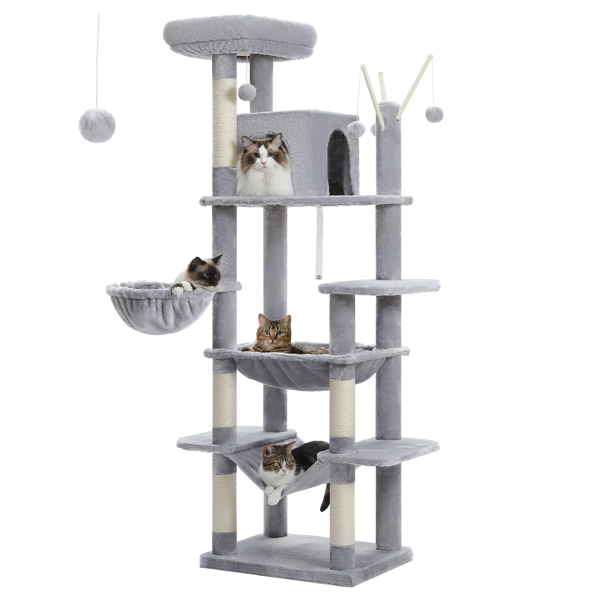 Large Cat Tree Tall Cat Tower for Indoor Cats Multi-Level Plush Cat Condo with Scratching Posts Scratching Boards Perches Caves