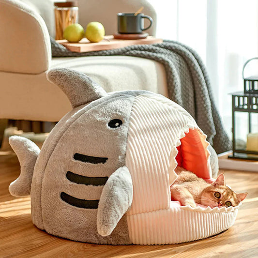 Luxury Plush Shark Pet Bed - Cozy & Playful Retreat for Cats & Small Dogs