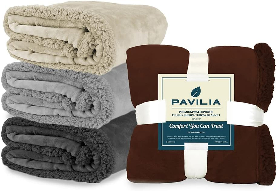 Waterproof Plush Sherpa Pet Blanket - 90x90 Brown Fuzzy Throw for Dogs & Cats 