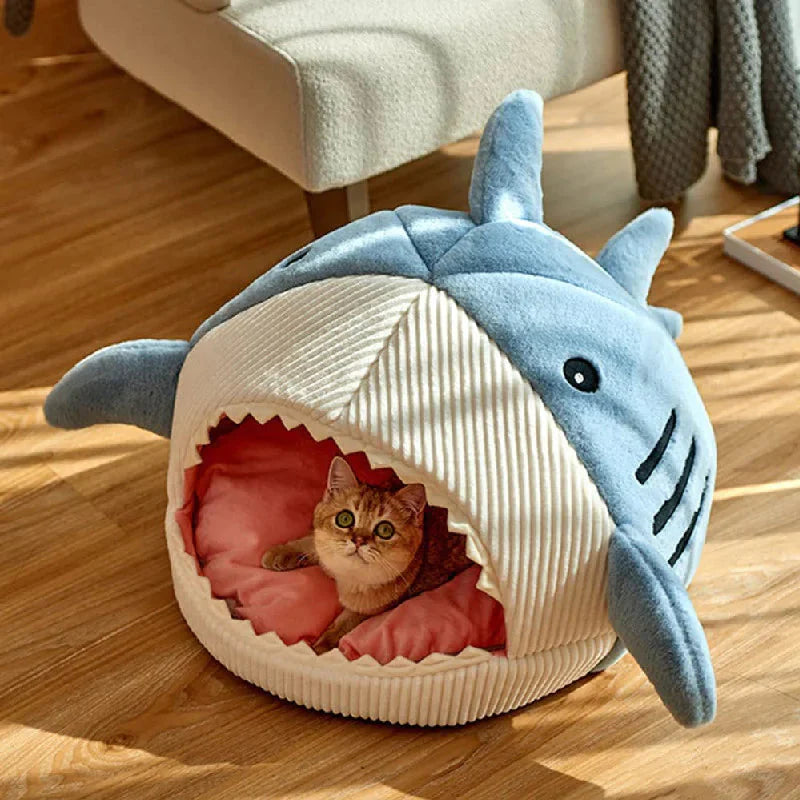 Luxury Plush Shark Pet Bed - Cozy & Playful Retreat for Cats & Small Dogs