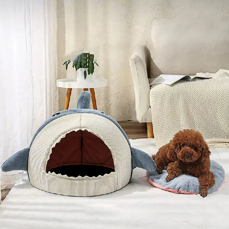 Luxury Plush Shark Pet Bed - Cozy & Playful Retreat for Cats & Small Dogs