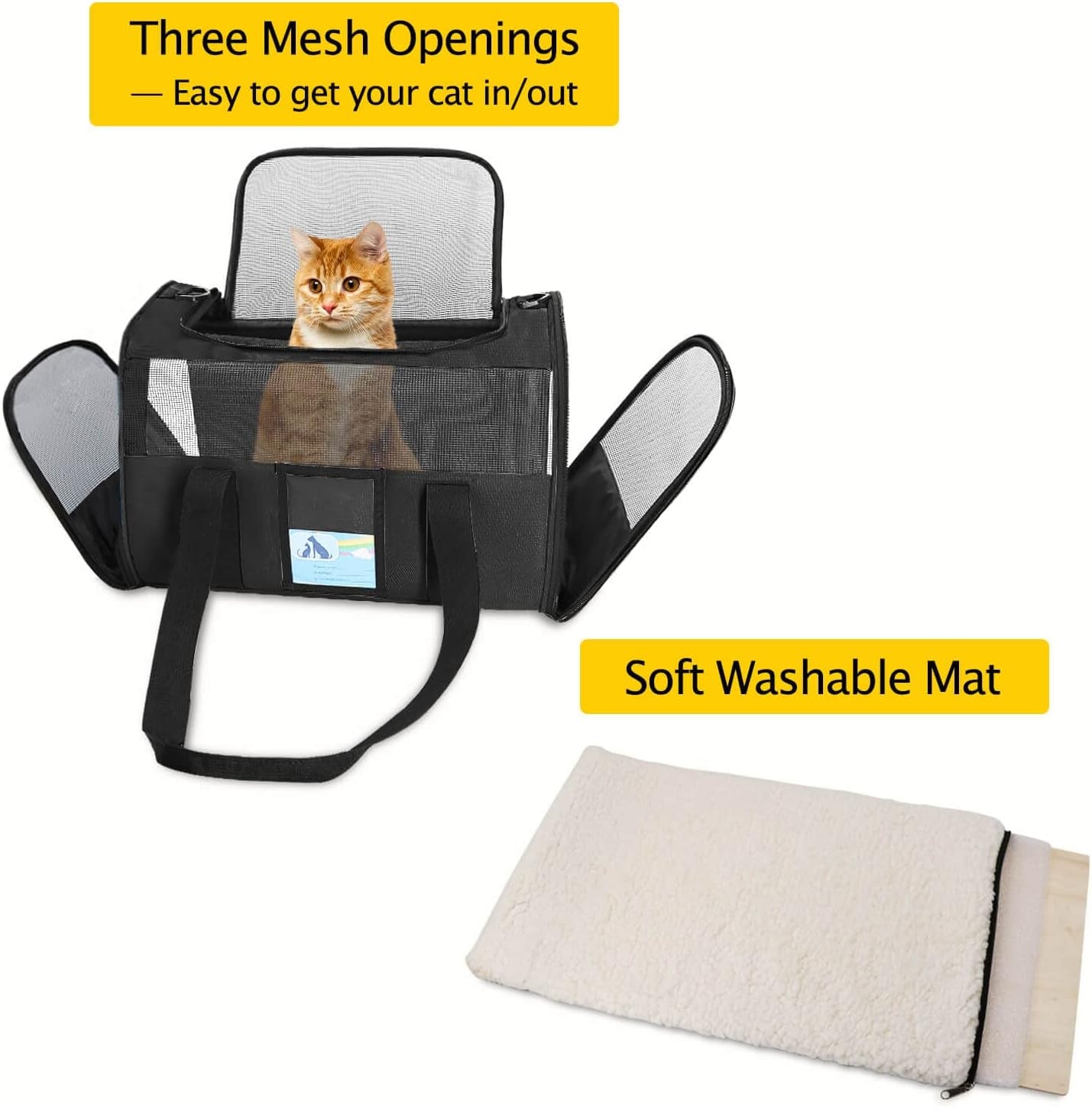 Airline-Approved Pet Carrier for Cats & Small Dogs - 15 lbs, Black, Soft & Collapsible