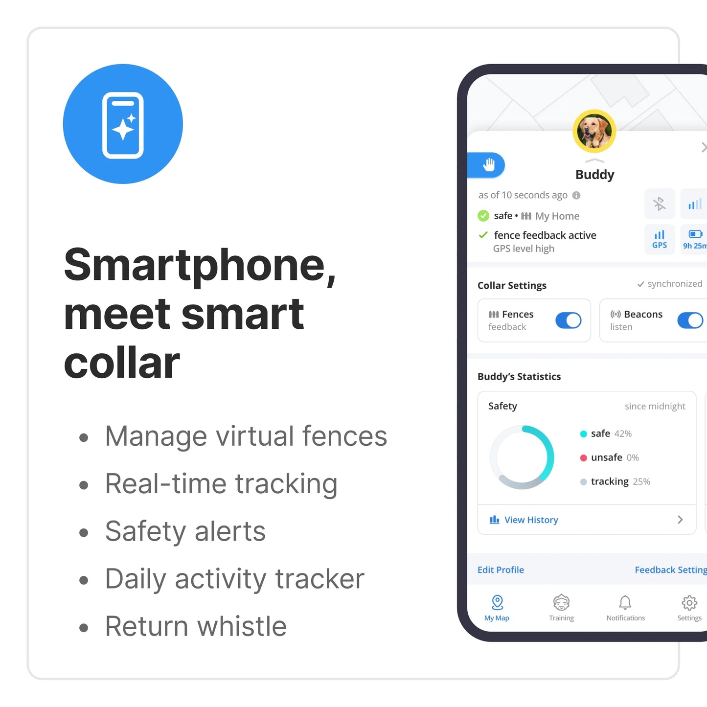 3 - Wireless GPS Dog Fence & Training Collar with Real-Time Tracking, Sunburst, Small